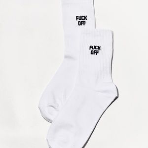 UNISEX "F*CK OFF" Solid White Calf Crew Socks